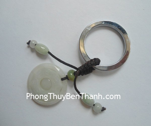 moc khoa bat quai hat s099 01 Móc chìa khóa treo bát quái hạt ngọc Miến Điện trắng hóa giải sát khí S099