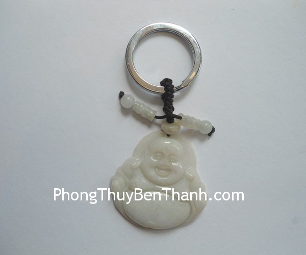 moc khoa di lac phi thuy s702 02 Móc chìa khóa phất Di lạc đá ngọc Phỉ Thúy trắng vui vẻ như ý S072